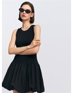 Комбинированное платье-баллон мини без рукавов Zolla