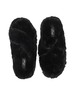 Тапочки на платформе из искусственного меха, черный Pink®