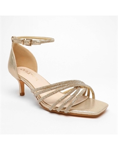 Широкие туфли на низком каблуке с блестящими стразами и перекрестными ремешками, металлик Quiz