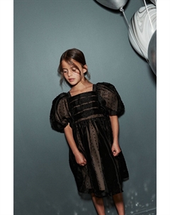 Платье Dobby Mesh с объемными рукавами и квадратным вырезом, черный Next