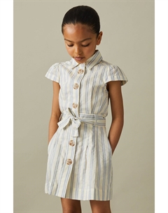 Платье Selena в полоску из хлопка и шелка, синий Reiss