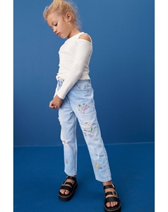 Джинсы Mom Fit с цветочной вышивкой (3-16 лет), синий Next