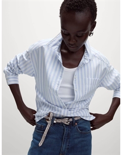 Рубашка свободного кроя из чистого хлопка в полоску, светло-голубой микс Marks & spencer