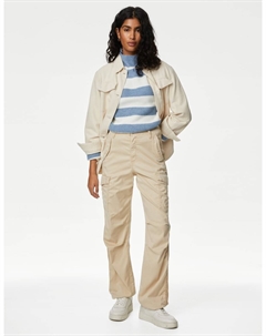 Прямые брюки-карго Lyocell Rich, экрю Marks & spencer