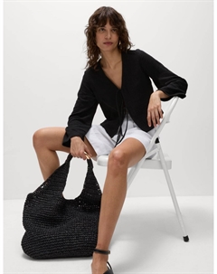 Пляжный топ из чистого хлопка с V-образным вырезом и завязкой спереди, черный Marks & spencer