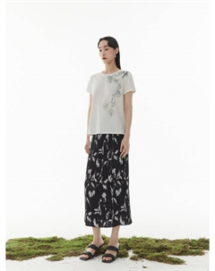 Прямая юбка с цветочным принтом, черный Mai meng