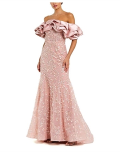 Платье-русалка с открытыми плечами и аппликацией из бисера, розовый Mac duggal