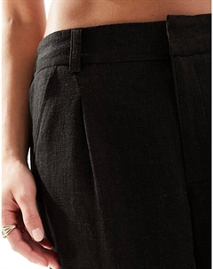 Черные широкие брюки из смесового льна DESIGN Petite Asos