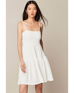 Летнее каскадное мини-платье на бретелях из фактурного трикотажа, белый Next