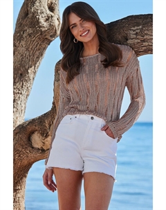 Металлизированный свитер с декоративными лесеночными швами, розовый Sosandar