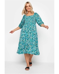 Ярусное платье миди с цветочным принтом, синий Yours