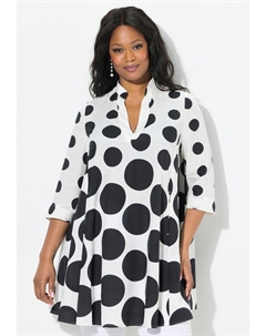 Туника POLKA DOT GODET PLEATED 3/4 SLEEVE, белый Ulla popken