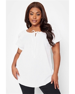 Блузка добби с короткими рукавами в стиле бохо, белый Yours