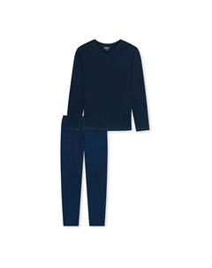 Мужская пижама-двойка Комплект - длинный, V-образный вырез, с рисунком, цвет Nachtblau Schiesser