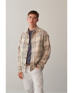 Клетчатая куртка-рубашка с шерстью, бежевый Next