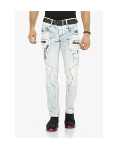 Потертые джинсы прямого кроя с расшитыми швами, цвет Lightblue Cipo&baxx