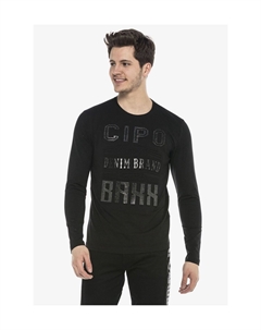 Рубашка с длинными рукавами и тонким принтом спереди, черный Cipo&baxx