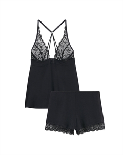 Пижама с шортами с кружевом черный Laredoute