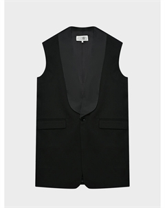 Жилет удлиненный с атласными лацканами, черный Mm6