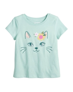 Футболка с причудливым рисунком для девочек 4–12 лет, цвет Aqua Cat Face Jumping beans