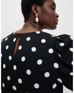 Блузка с набивным рисунком и рукавами-фонариками, черный Marks & spencer