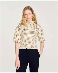 Женская футболка в горошек со сборками, кремовый Sandro