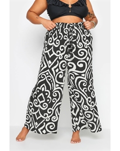 Брюки с жатыми кисточками и абстрактным принтом, черный Yours