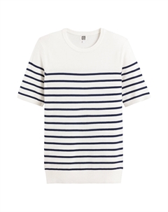 Пуловер с круглым вырезом в полоску и короткими рукавами белый Laredoute