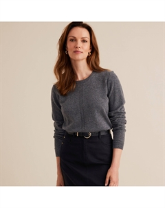 Пуловер из шерсти ягненка с круглым вырезом из тонкого трикотажа серый Laredoute