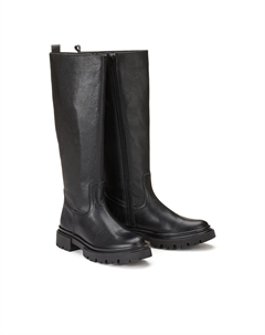 Сапоги высокие кожаные с рифленой подошвой черный Laredoute