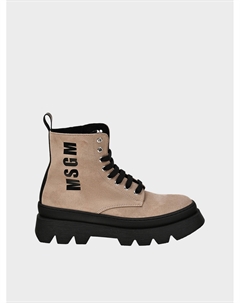 Ботинки со шнуровкой и логотипом, кремовые Msgm