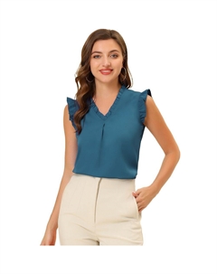 Женские блузки без рукавов с рюшами. Винтажные рабочие деловые топы 1950-х годов., цвет Peacock Blue Allegra k