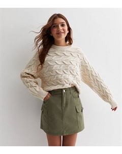 Хлопковая юбка-карго цвета хаки с пряжкой для девочек, хаки New look