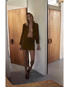 Пиджак из замшевой кожи, коричневый Zara