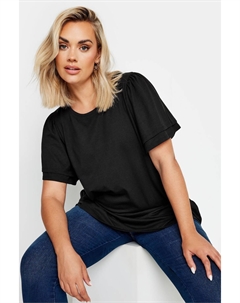 Однотонный топ с двойными оборками и рукавами ангелочками, черный Yours curve