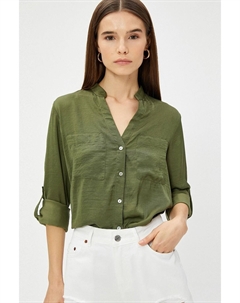 Великолепная рубашка с воротником, карманами и сложенными рукавами, хаки Koton