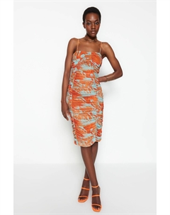 Элегантное вечернее платье из разноцветного тюля с подкладкой и принтом, разноцветный Trendyol