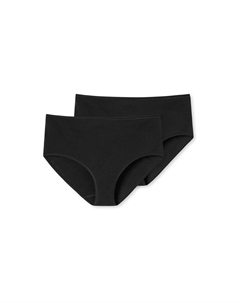 Женские трусы, комплект из 2 шт - трусы миди, хлопок стрейч, однотонные, черный Schiesser