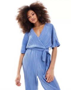 Синий плиссированный комбинезон для подружек невесты с запахом спереди Y.a.s