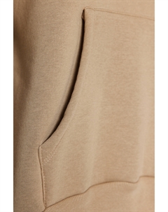 Норковый флисовый толстый внутри с принтом большого размера/широкого кроя, вязаный свитшот с капюшоном, бежевый Trendyol