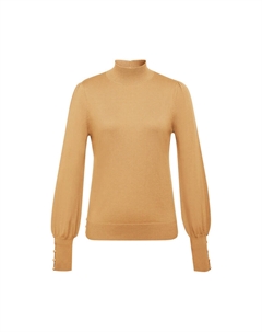 Женский шерстяной свитер со средним высоким воротником и пышными рукавами, кофе Deep breath