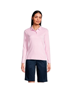 Женская рубашка поло с интерлоком и длинными рукавами в школьной форме Lands End, цвет Ice Pink Lands' end