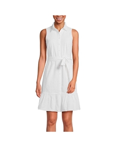 Женское многоярусное платье-рубашка без рукавов с воротником и люверсами, белый Lands' end