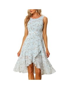 Женские летние платья с рюшами и подолом, платье без рукавов с круглым вырезом и талией, платье с цветочным принтом, цвет Light Blue Allegra k