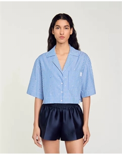 Женская рубашка с коротким рукавом со стразами, синий Sandro