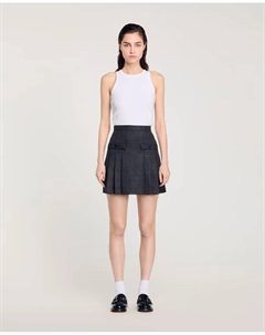 Короткая клетчатая юбка со складками, темно-серый Sandro