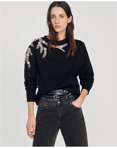Женский свитшот с драгоценной вышивкой, черный Sandro