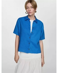 Рубашка Linen Boxy Short Sleeve, синий Mango