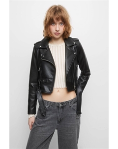 Байкерская куртка из искусственной кожи, черный Pull & bear
