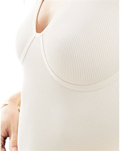 Кремовое бесшовное боди с короткими рукавами и окантовкой DESIGN Asos